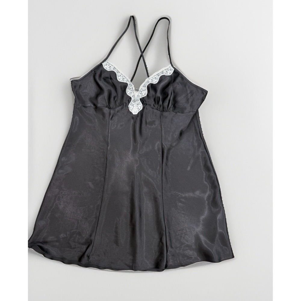 Apt. 9 Slip Dress Women's XL Black Satin White Lace Trim Romantic Coquette
